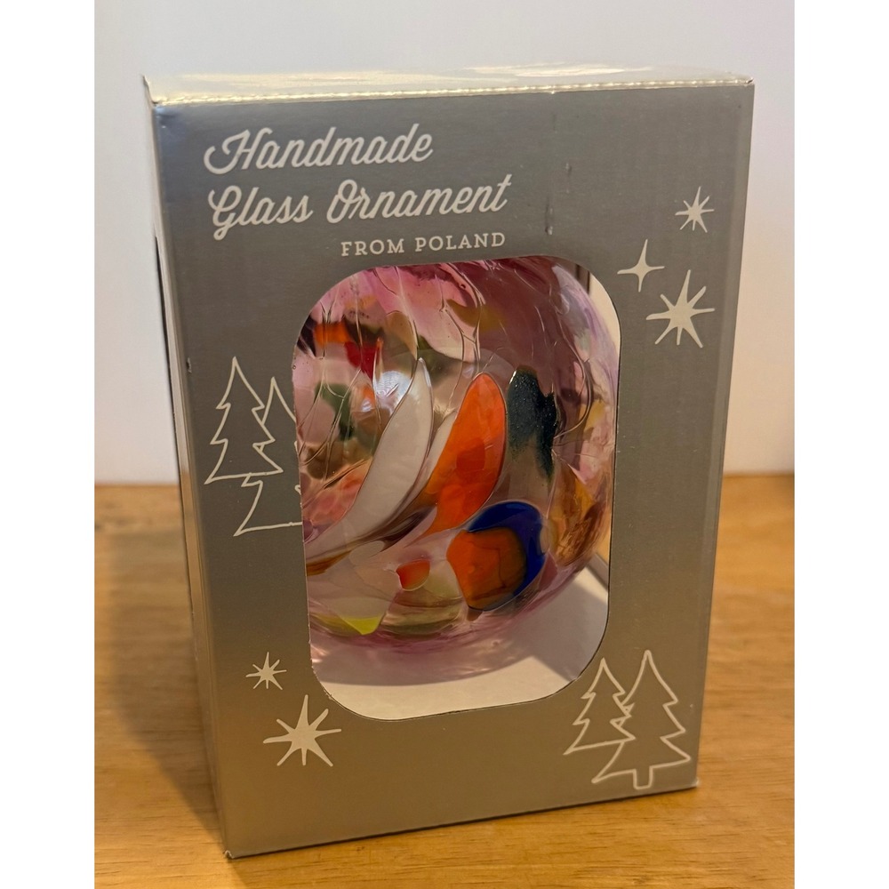 Zorza Glass Ornament Multicolor Handmade Mouthblown Polish Confetti 3 Inch NEW